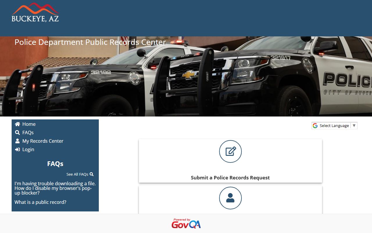 Buckeye Police GovQA records request portal