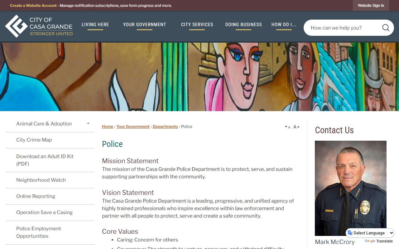 Casa Grande Police Department website