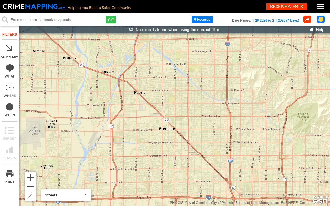 CrimeMapping.com coverage of Glendale police blotter