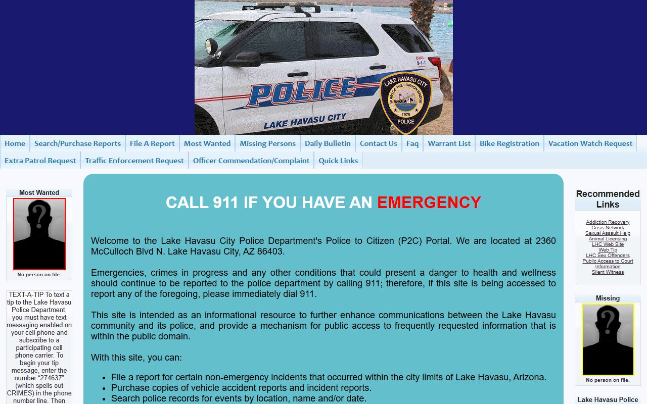 Lake Havasu City Police2Citizen portal for police blotter access
