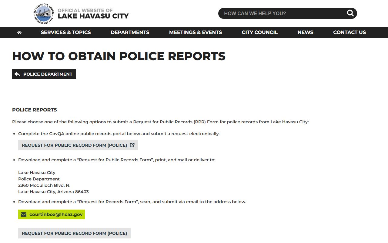 Lake Havasu City Police reports request information
