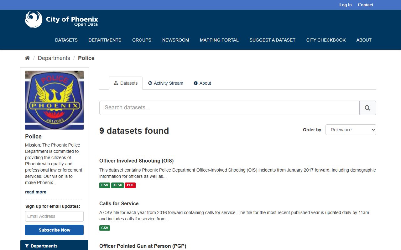 Phoenix Open Data portal with police department datasets