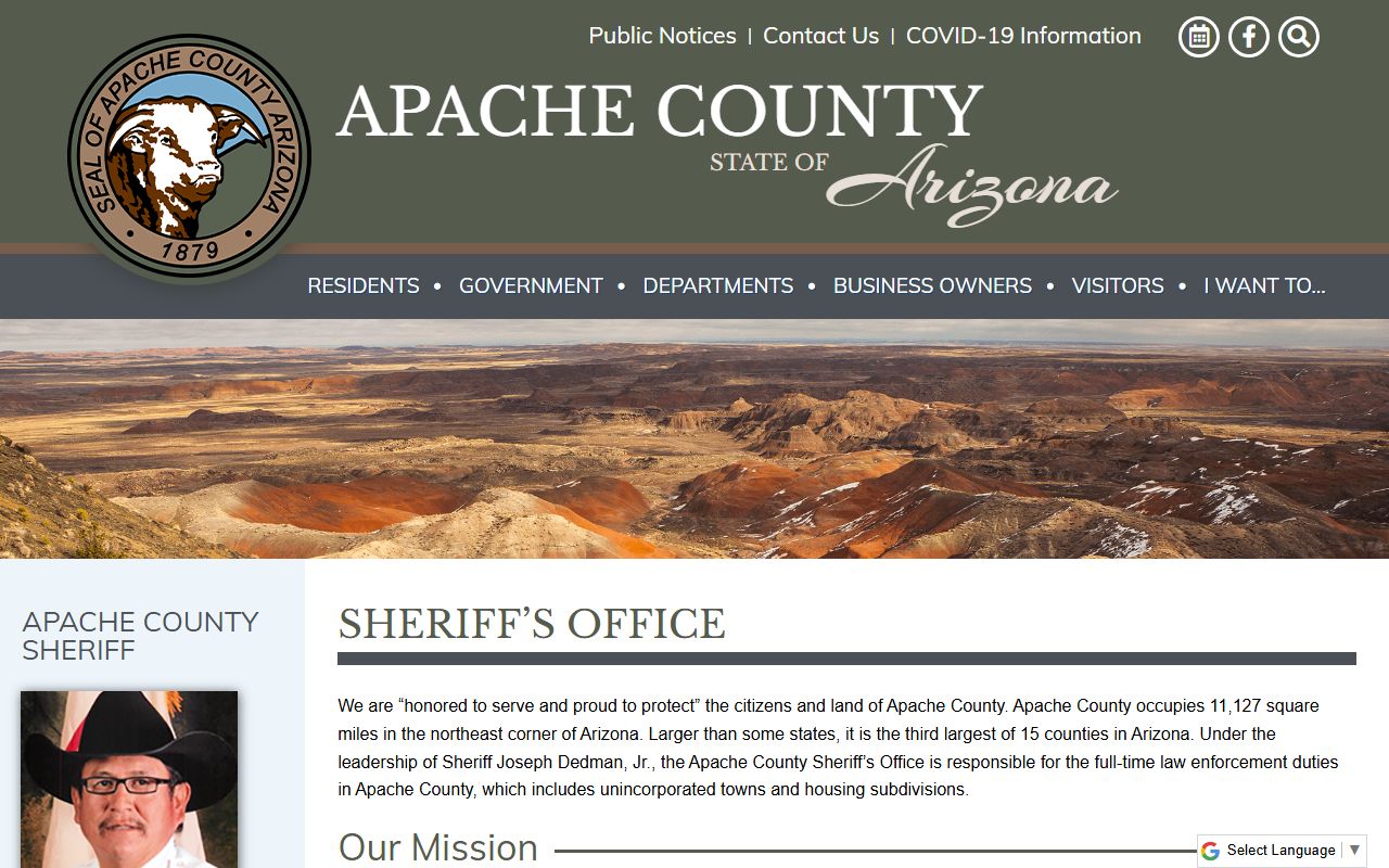 Apache County Sheriff website for police blotter information