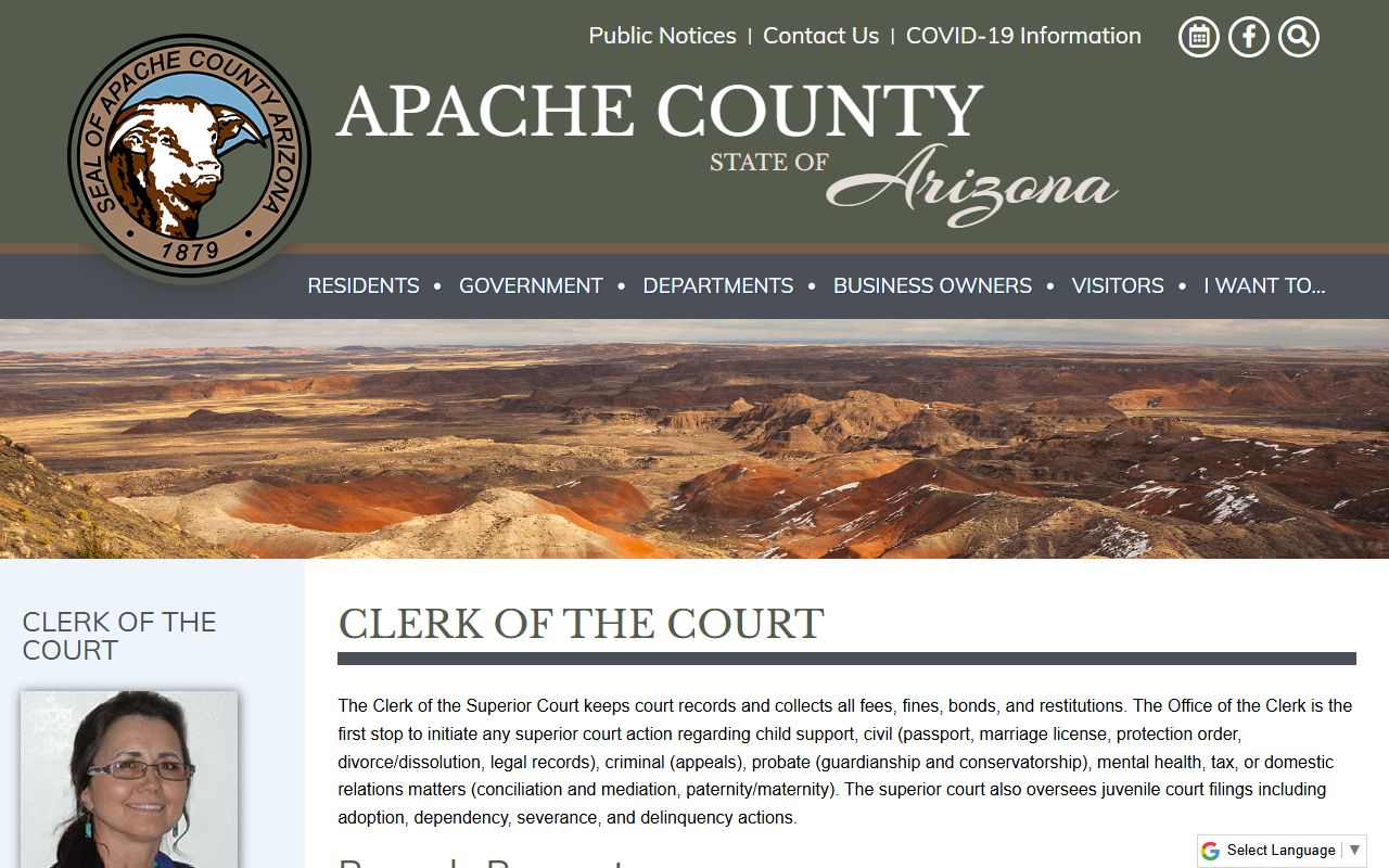 Apache County Clerk of Court website for criminal case records
