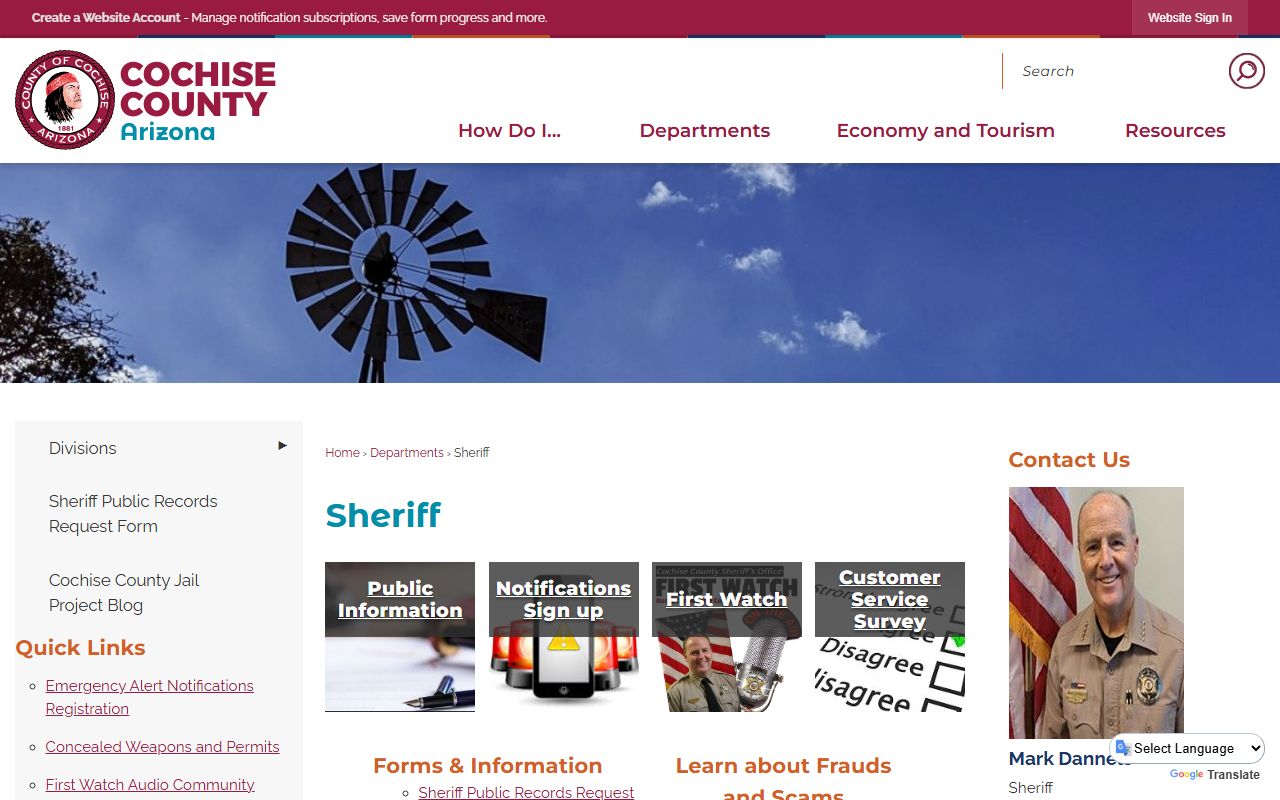 Cochise County Sheriff website for police blotter access