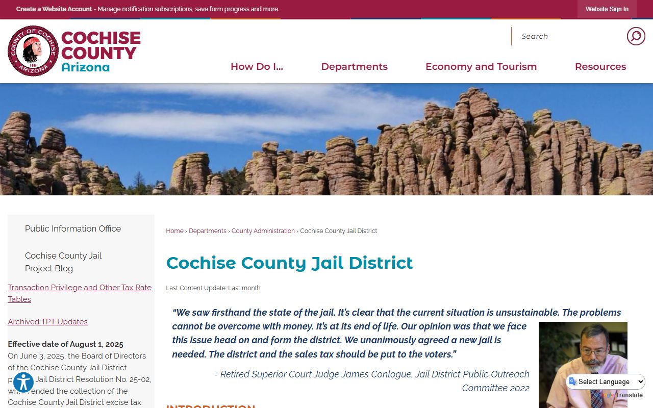 Cochise County Jail District information page
