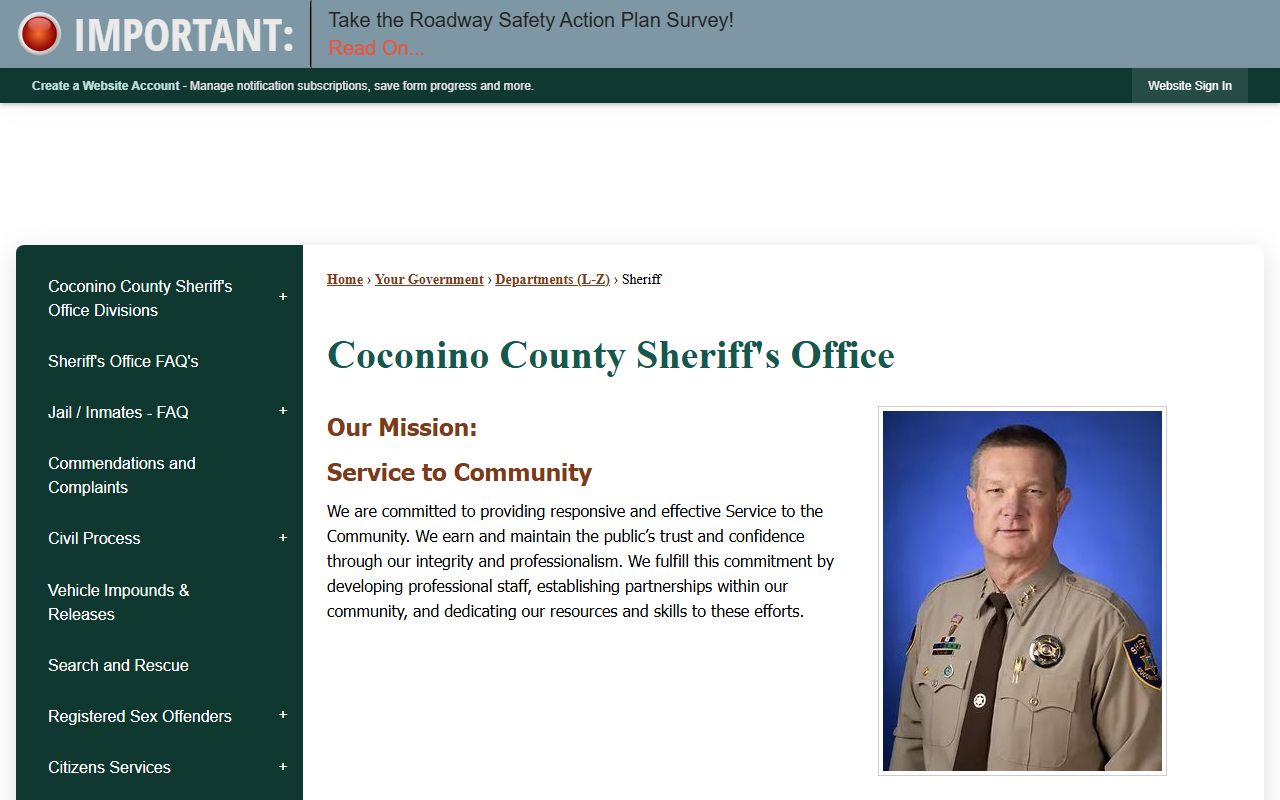 Coconino County Sheriff Office website for police blotter information