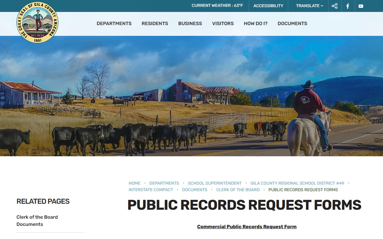 Gila County public records request forms page