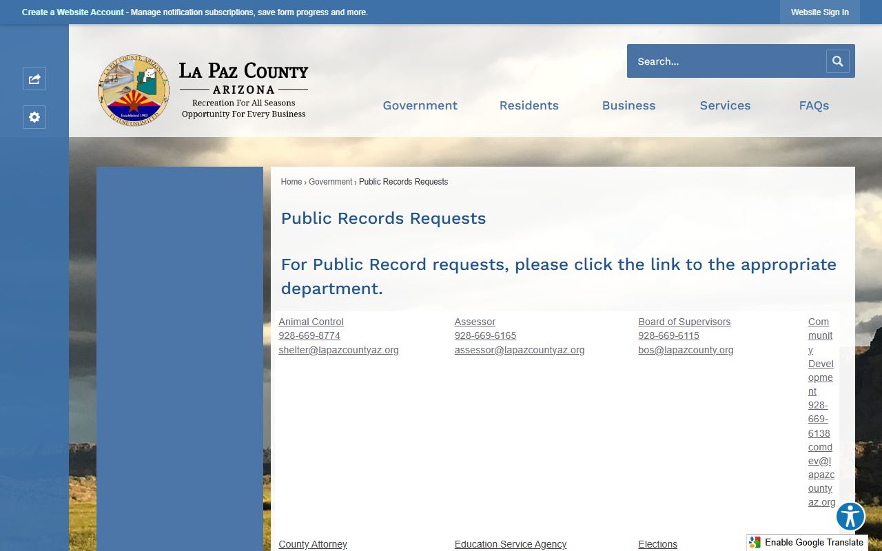 La Paz County public records request information page