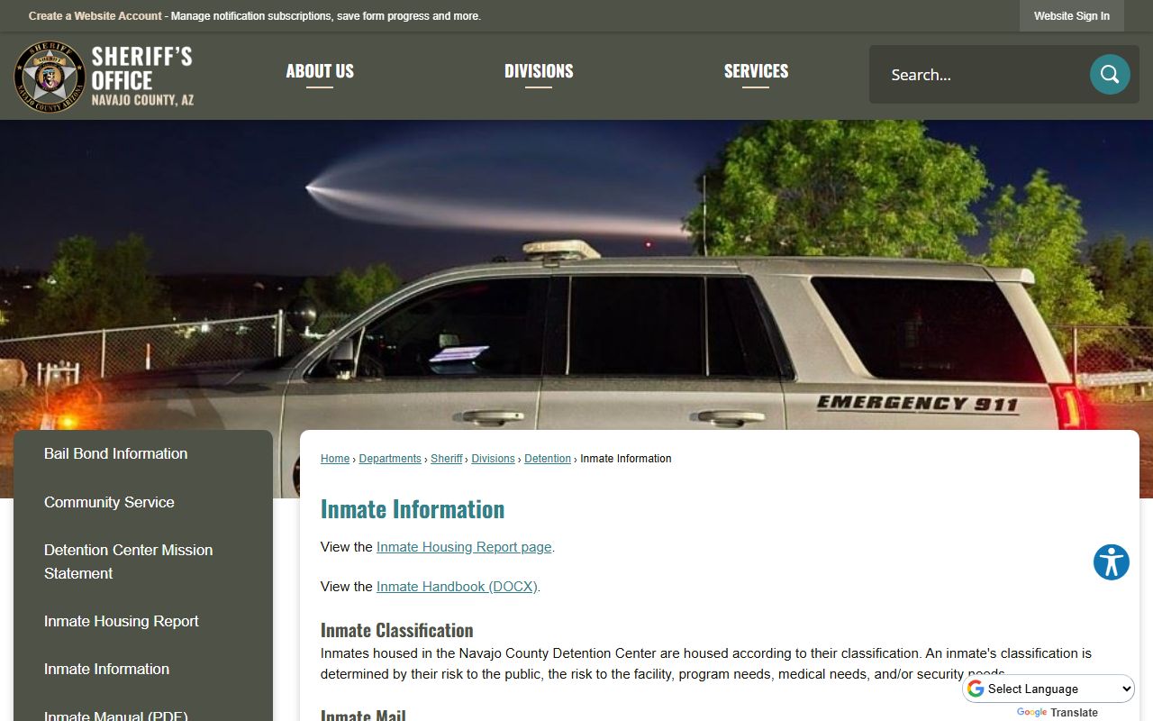 Navajo County inmate information page