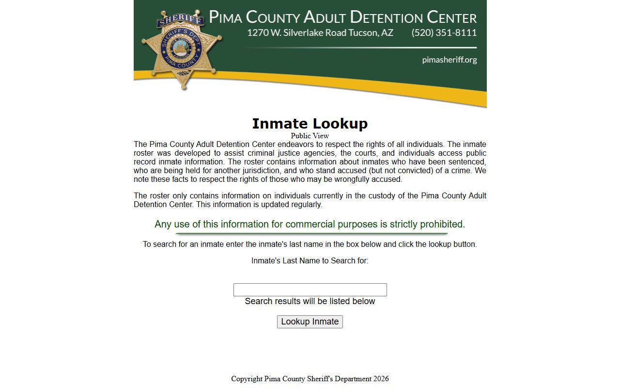 Pima County inmate lookup portal for police blotter searches