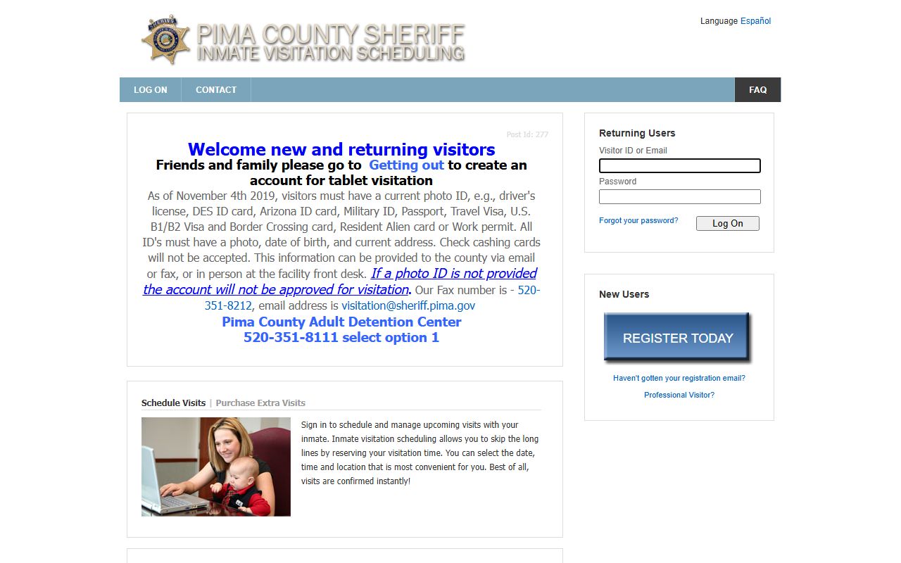 Pima County jail visitation information
