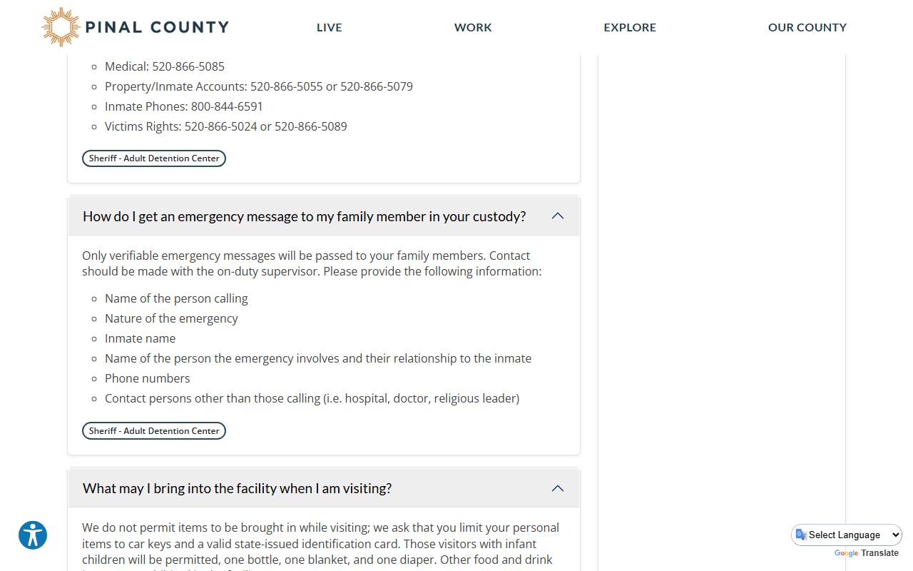 Pinal County detention facility FAQs
