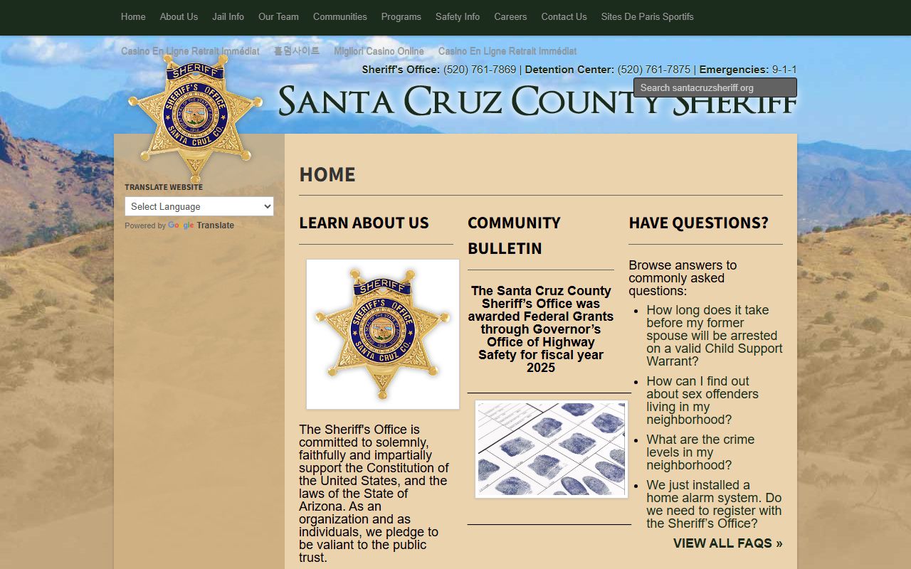 Santa Cruz County Sheriff website for police blotter information