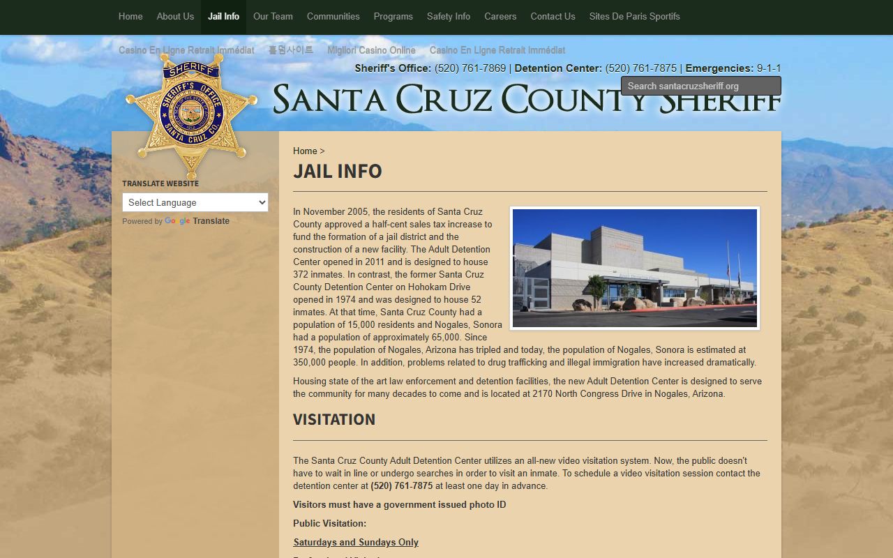 Santa Cruz County jail information page