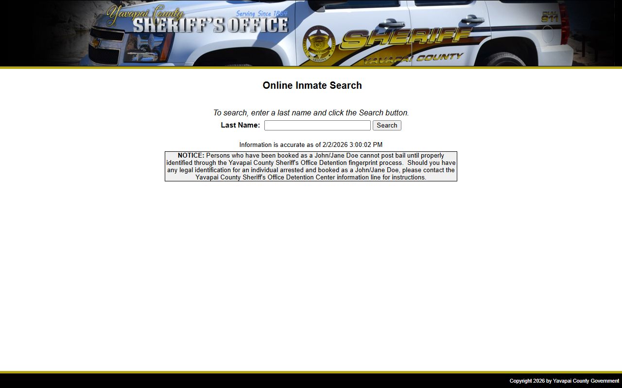 Yavapai County online inmate search portal