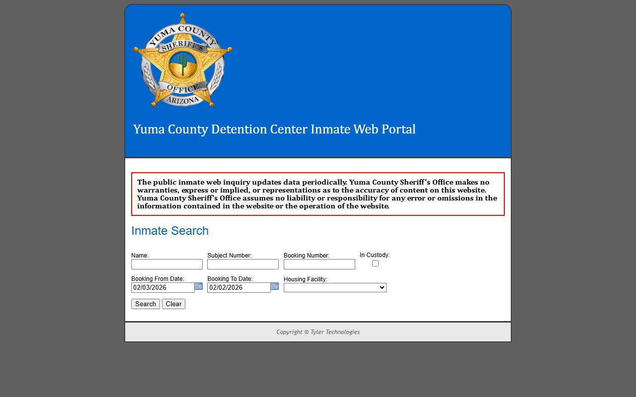Yuma County inmate search portal
