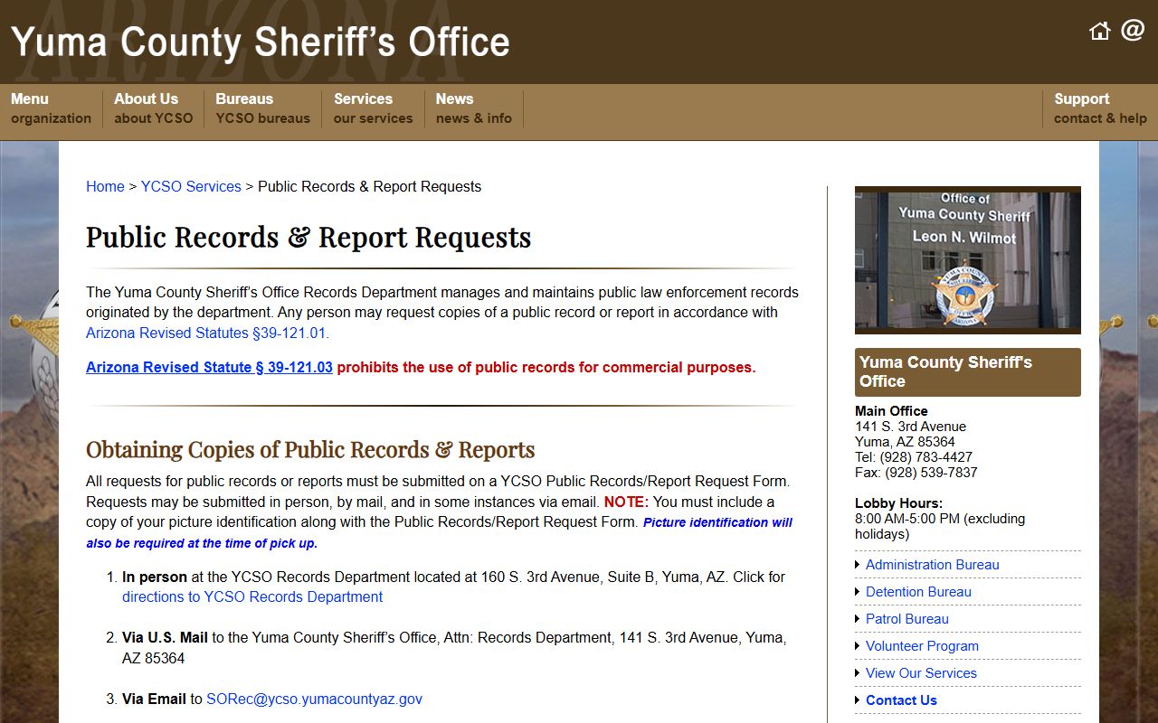 Yuma County public records request information